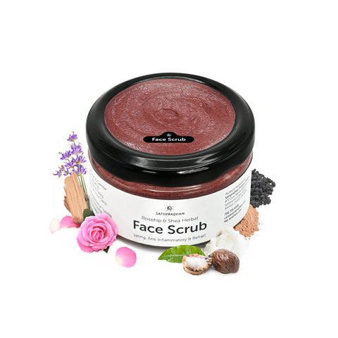 Satopradhan Rosehip & Shea Butter Exfoliating Herbal Scrub for Face & Body 150g - Natural Detan Scrub for Cleansing - Blackhead & Whitehead Remover - Dead Skin Remover - Detan Face Ubtan