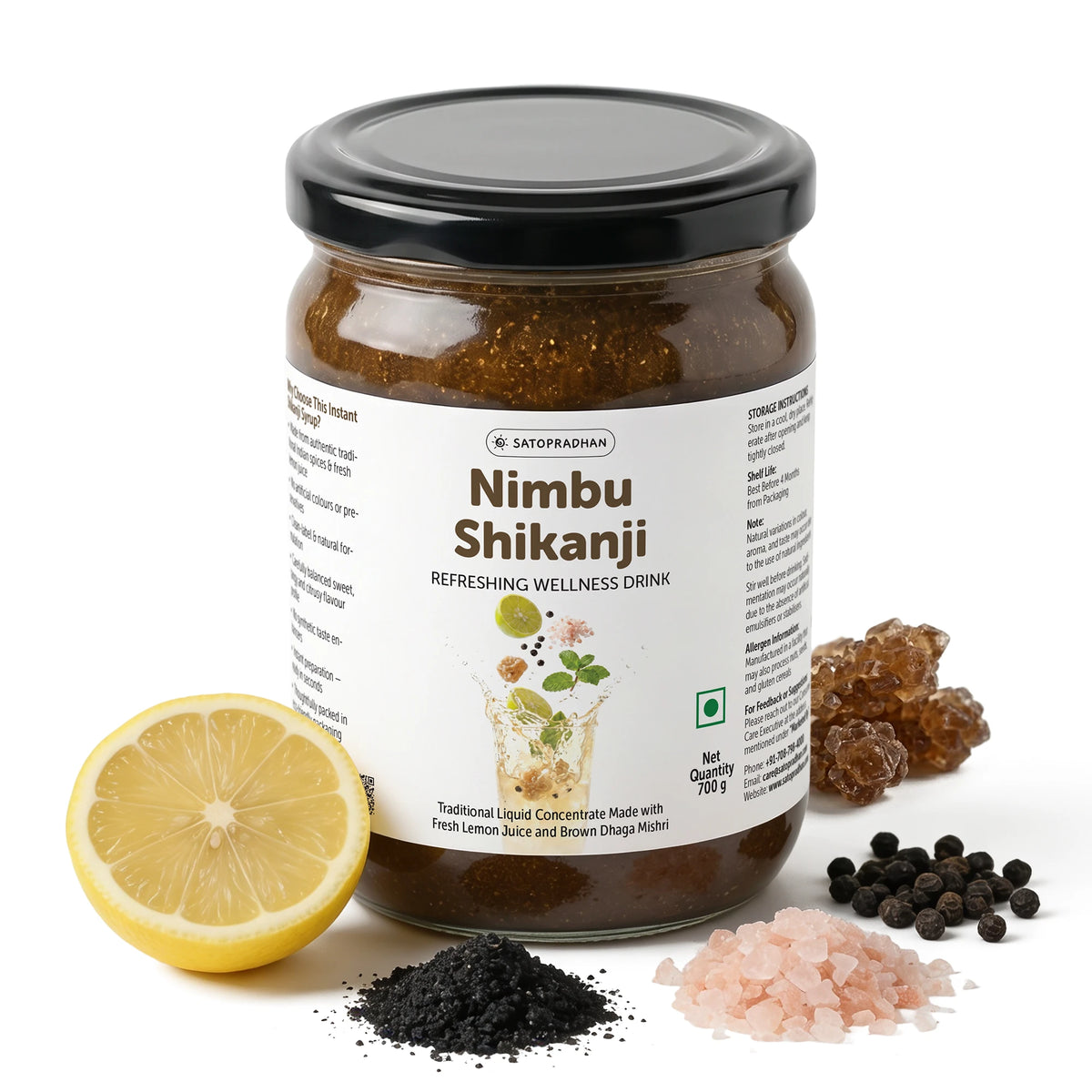 Organic Nimbu Shikanji Concentrate 700g – Made with Fresh Lemon Juice & Brown Dhaga Mishri - Indian Masala Lemonade