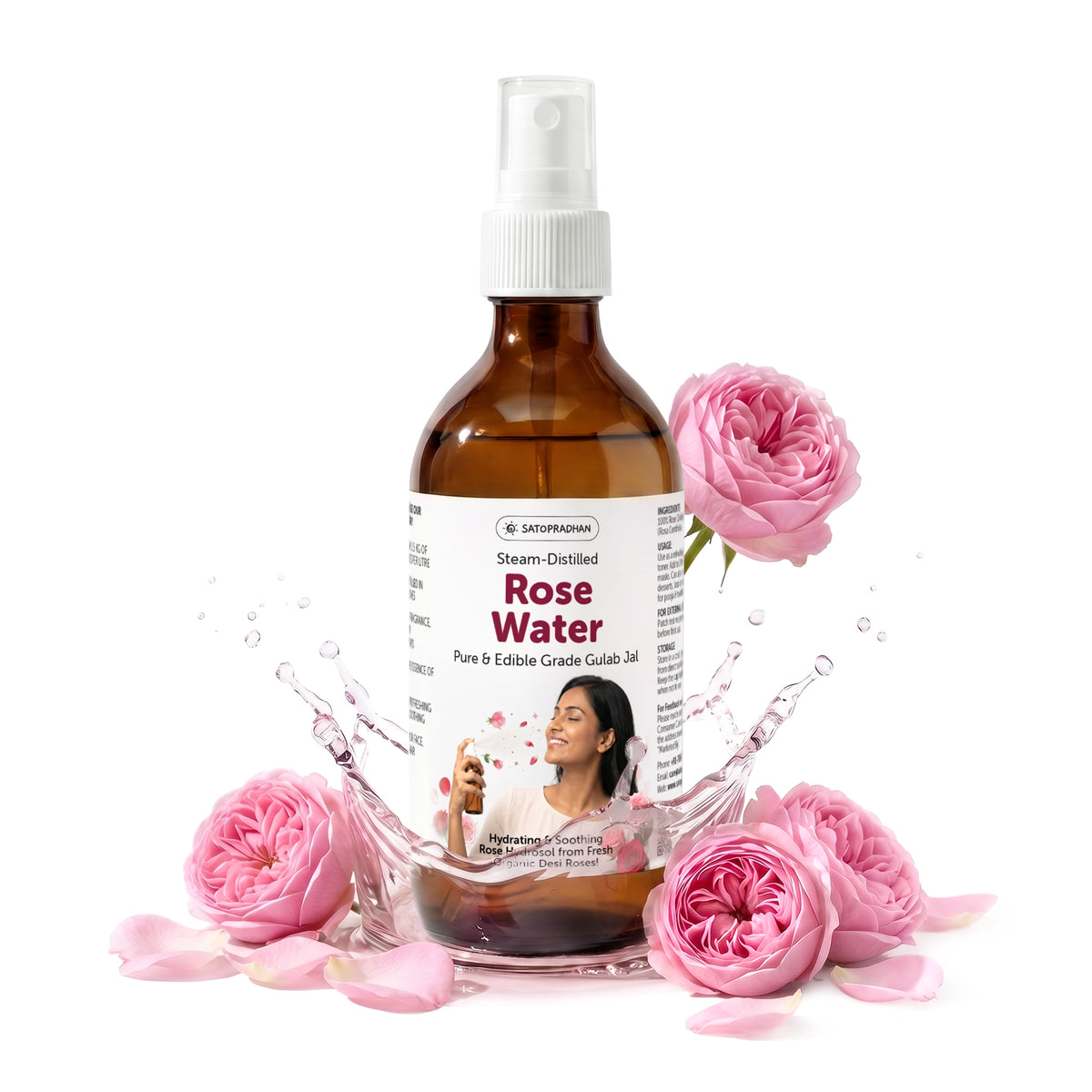 Steam Distilled | 100% Pure Rose Water | Satopradhan