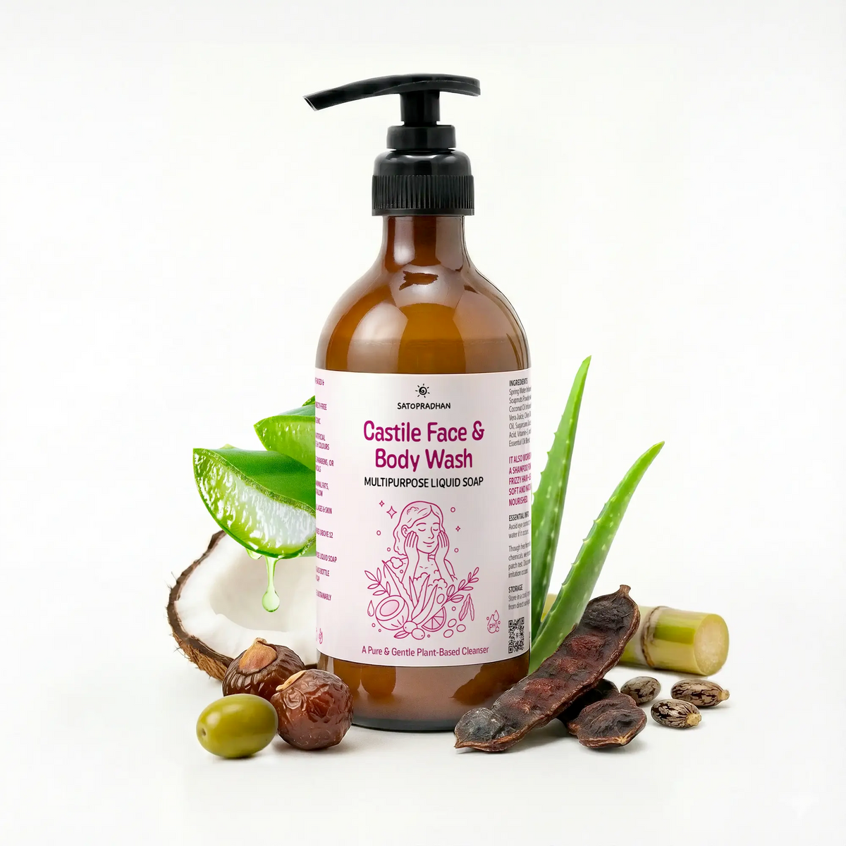 Castile Face & Body Wash – 200ml Glass Bottle / 900ml Refill in Upcycled Plastic Bottle – Natural Liquid Soap – Gentle Multi-Purpose Cleanser for Sensitive, Dry & Acne-Prone Skin