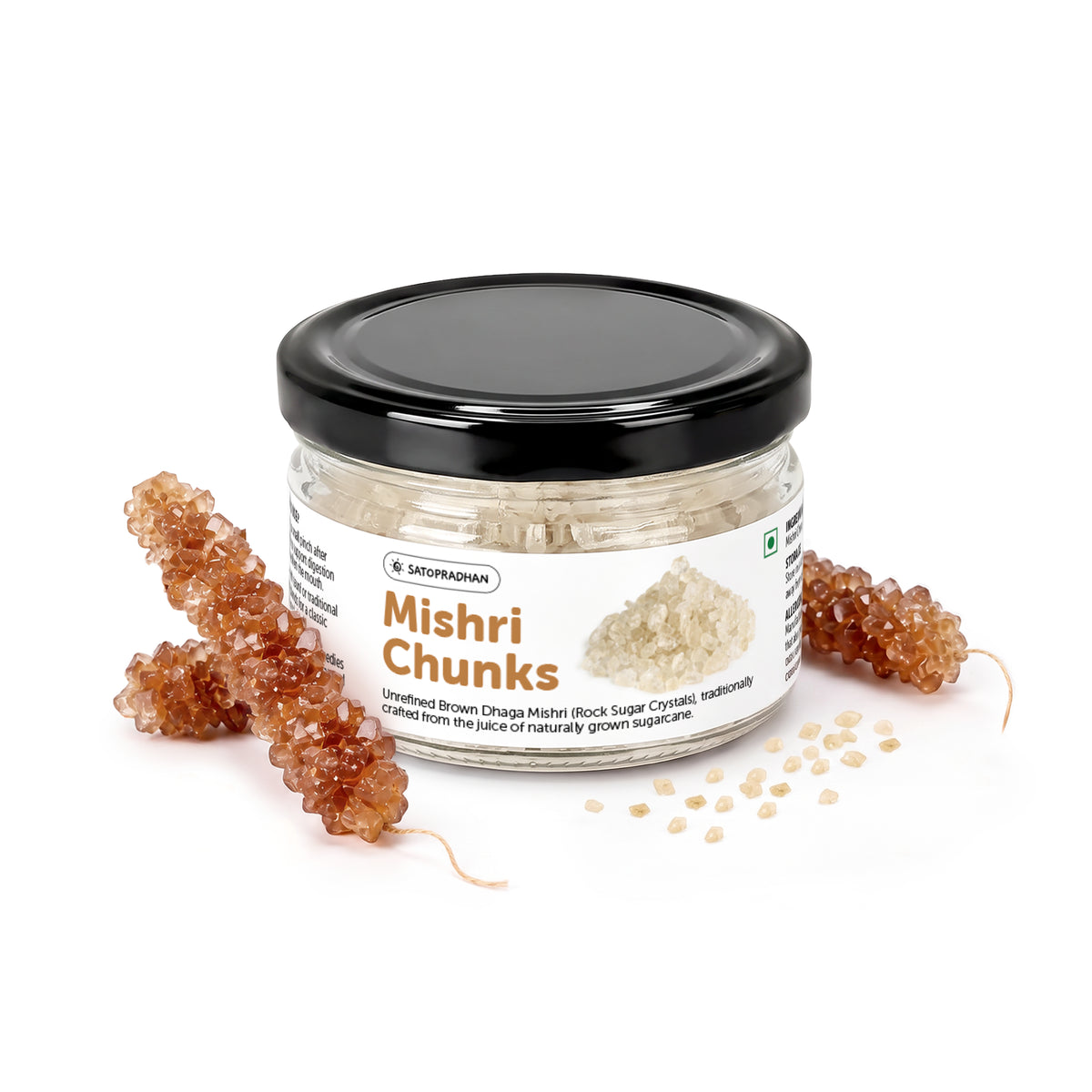 Brown Dhaga Mishri Chunks 150g – Rock Sugar Crystals - Unrefined, Chemical-Free Sweetener