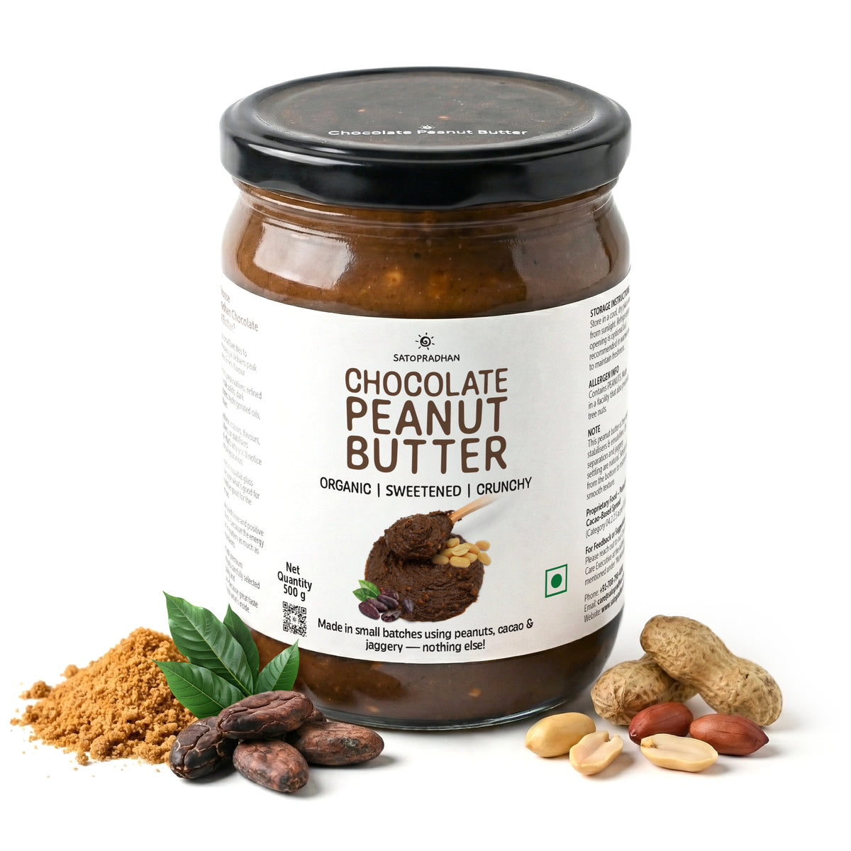Dark Chocolate Peanut Butter Crunchy 500g - Satopradhan Vegan, Pure & Organic Nut Butter