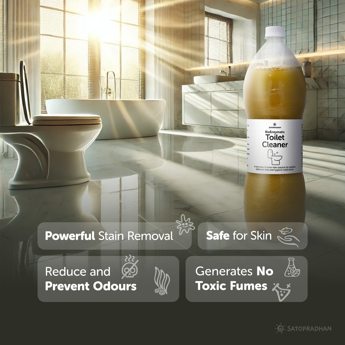 powerful stain removal, safe for skin, reduce and prevent odours, generates no toxic fumes