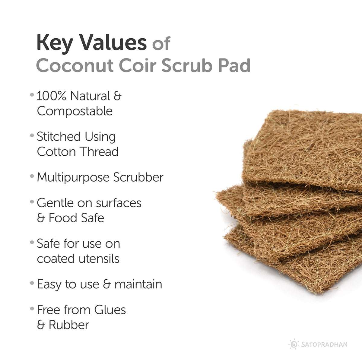 Coconut Coir Utensil Scrub Pad - Pack of 4 Natural Scrubbers for Dishwashing & Surface Cleaning | Coconut Dish Scrubber | Plastic Free Scrubber | Eco-Friendly