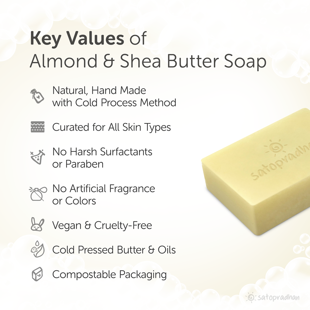 Cold-Processed Almond & Shea Soap 100g - Moisturizing - Handmade Soap Bar - Organic Soap - Skin Cleanser