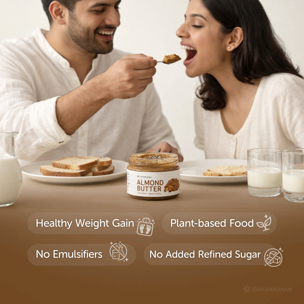 Sweetened Almond Butter 200g - Made with Organically Grown Californian Badam Giri - Crunchy, Organic & Smooth Almond Butter Spread - Nut Butter - Keto Friendly - No Refined Sugar - Almond Spread - Natural Almond Butter