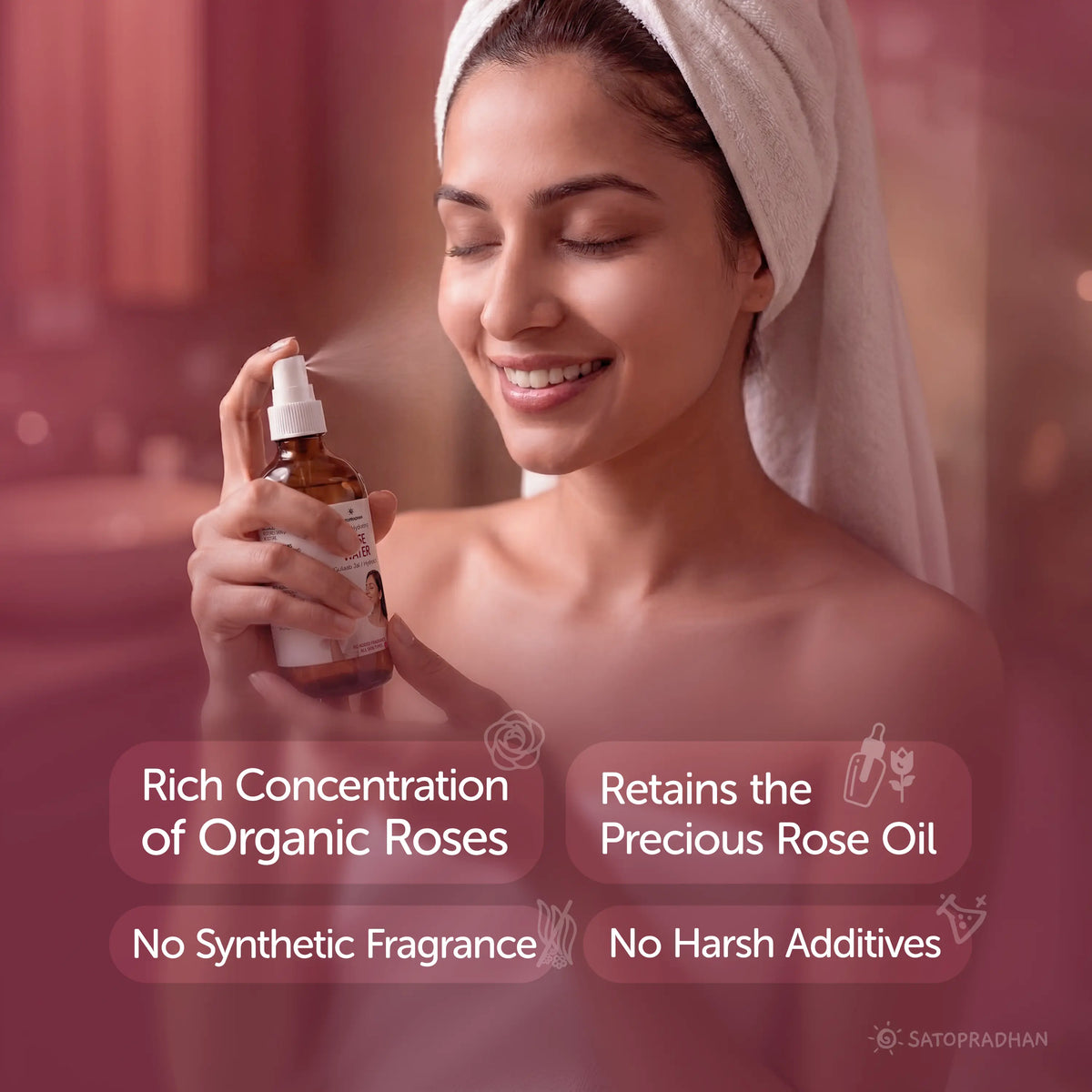 Pure Rose Water (Hydrosol) 200ml - Organic Rose Floral Water for Pore Reduction, Toning & Hydration - Facial Tonic Mist - Steam Distilled Rose Water Spray