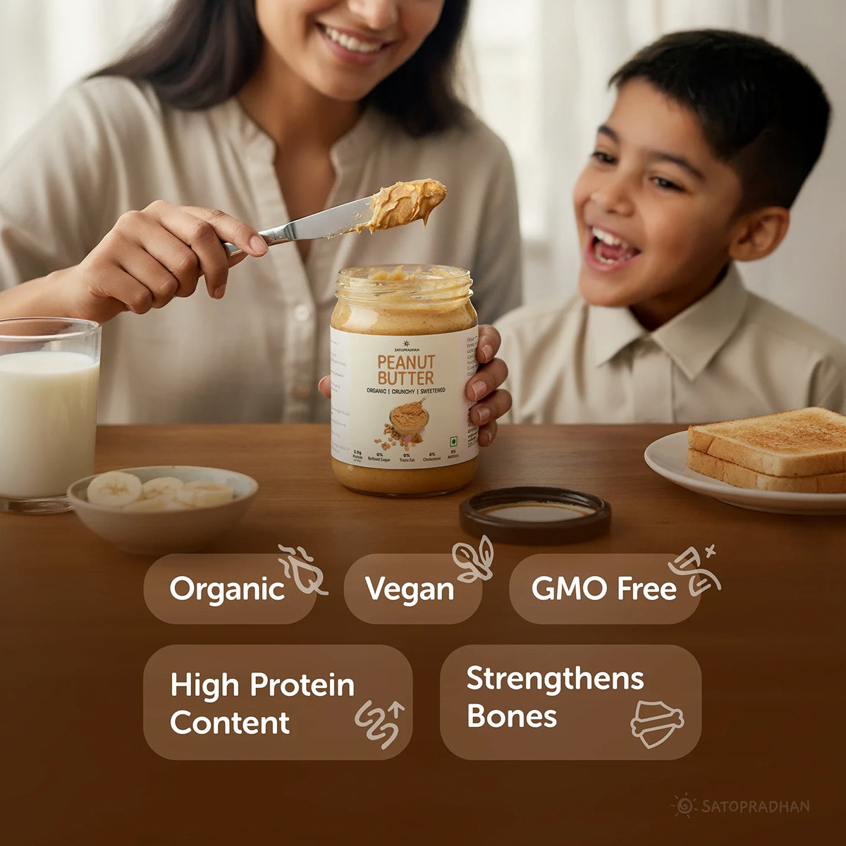 Natural Peanut Butter Crunchy 500g - Mildly Sweetened with Organic Jaggery Powder - All Natural, Gluten-Free, Organic, Healthy & Vegan - Ideal for Keto & Vegan Diets, Gym Goers, & Healthy Snacks