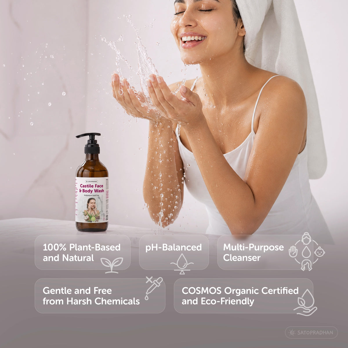 Castile Face & Body Wash – 200ml Glass Bottle / 900ml Refill in Upcycled Plastic Bottle – Natural Liquid Soap – Gentle Multi-Purpose Cleanser for Sensitive, Dry & Acne-Prone Skin - Shampoo for Dry Hair