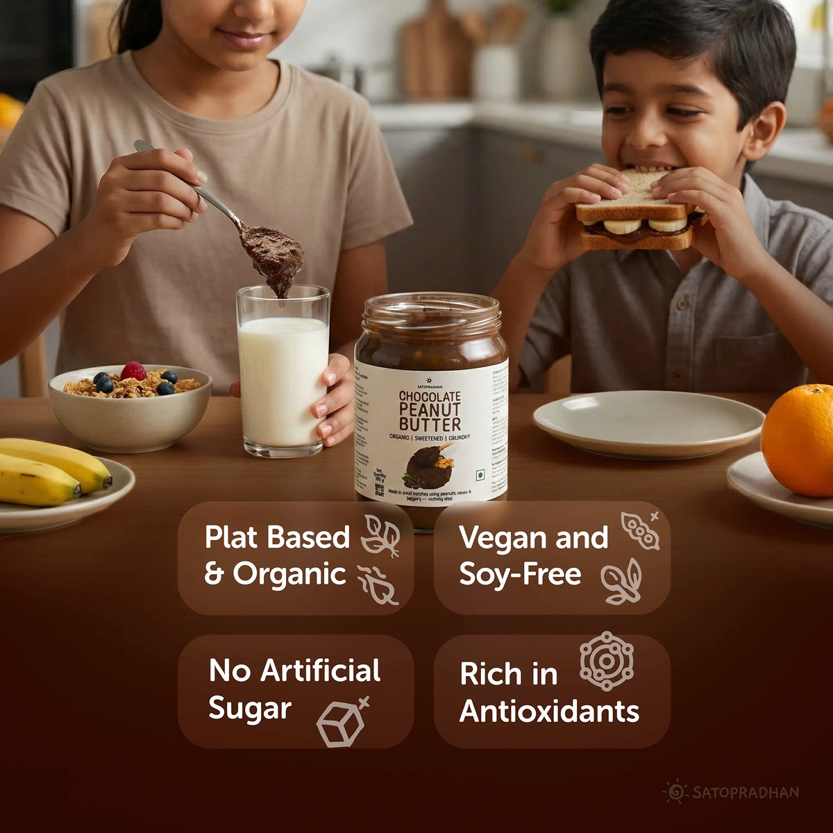 Dark Chocolate Peanut Butter Crunchy 500g - Satopradhan Vegan, Pure & Organic Nut Butter