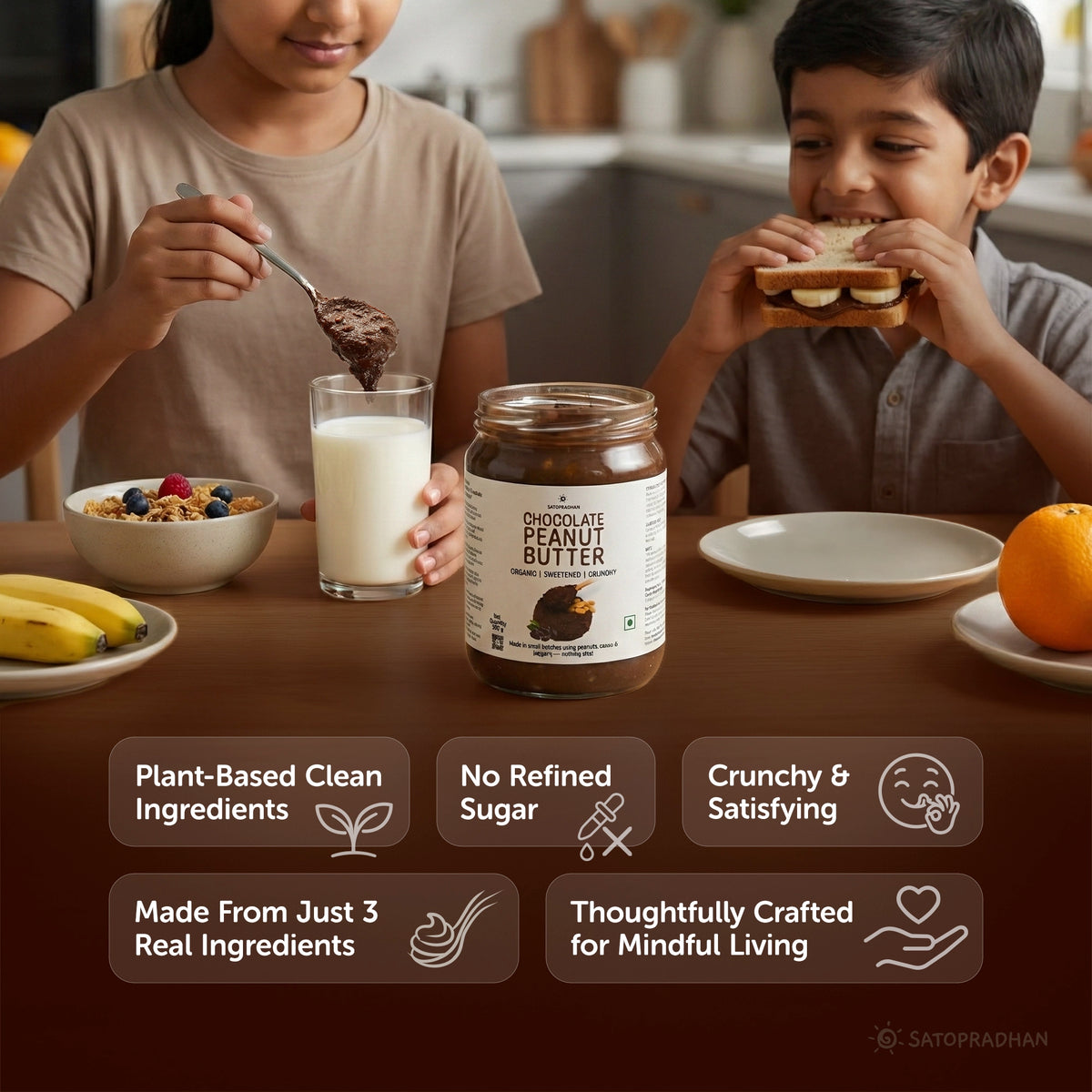 Dark Chocolate Peanut Butter 500g - Crunchy & Sweetened with Jaggery - Healthy Chocolate Spread
