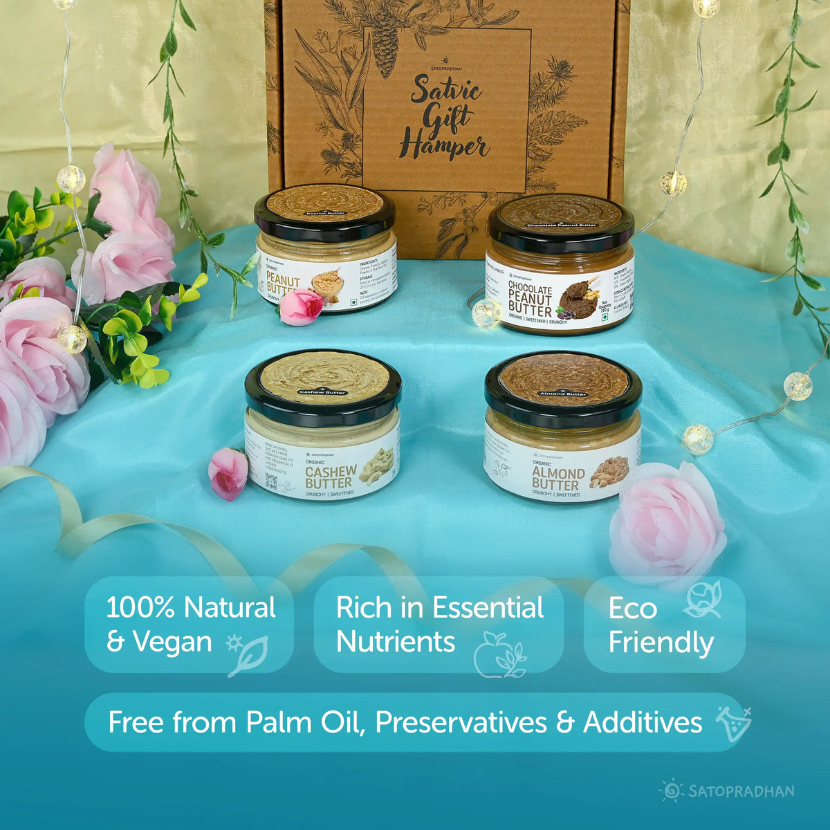 Natural Nut Butter Gift Hamper – Healthy Assorted Nut Spreads - Set of 4 – Organic, Vegan, Gluten-Free, No Added Sugar, Natural Gift Set