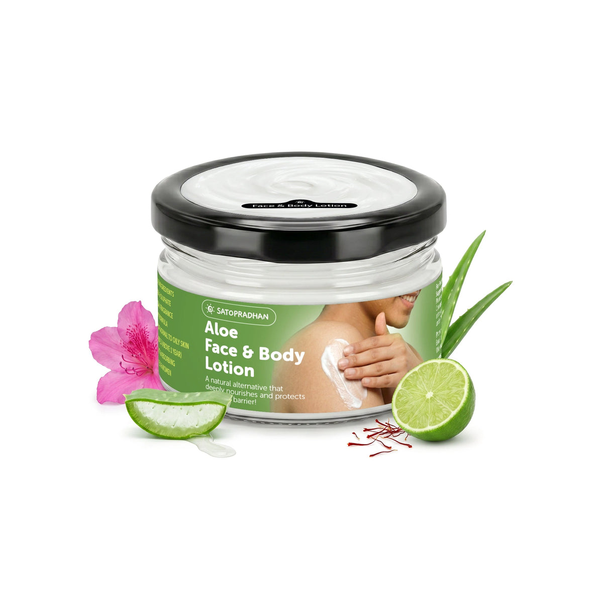 Aloe Face & Body Lotion 200ml - Lightweight & Non Sticky Moisturiser - Face & Body Cream - Natural, Pure & Vegan - Non- Toxic Face Lotion - Plant-Based Moisturizer - Satopradhan