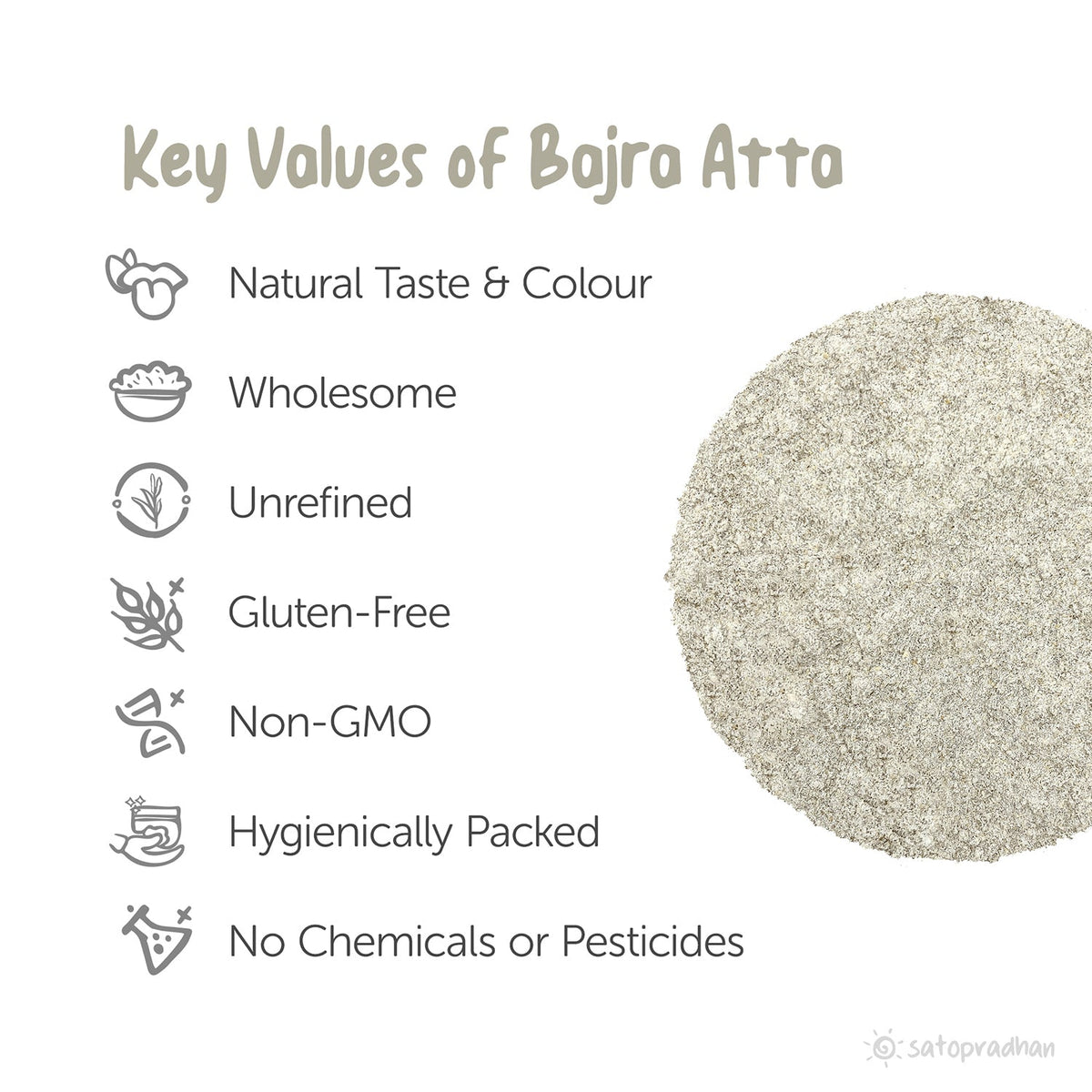Bajra Atta - Pearl Millet Flour 800g - Traditionally Stone-Ground, Wholesome & Gluten-free - Unrefined & Unadulterated - Satopradhan