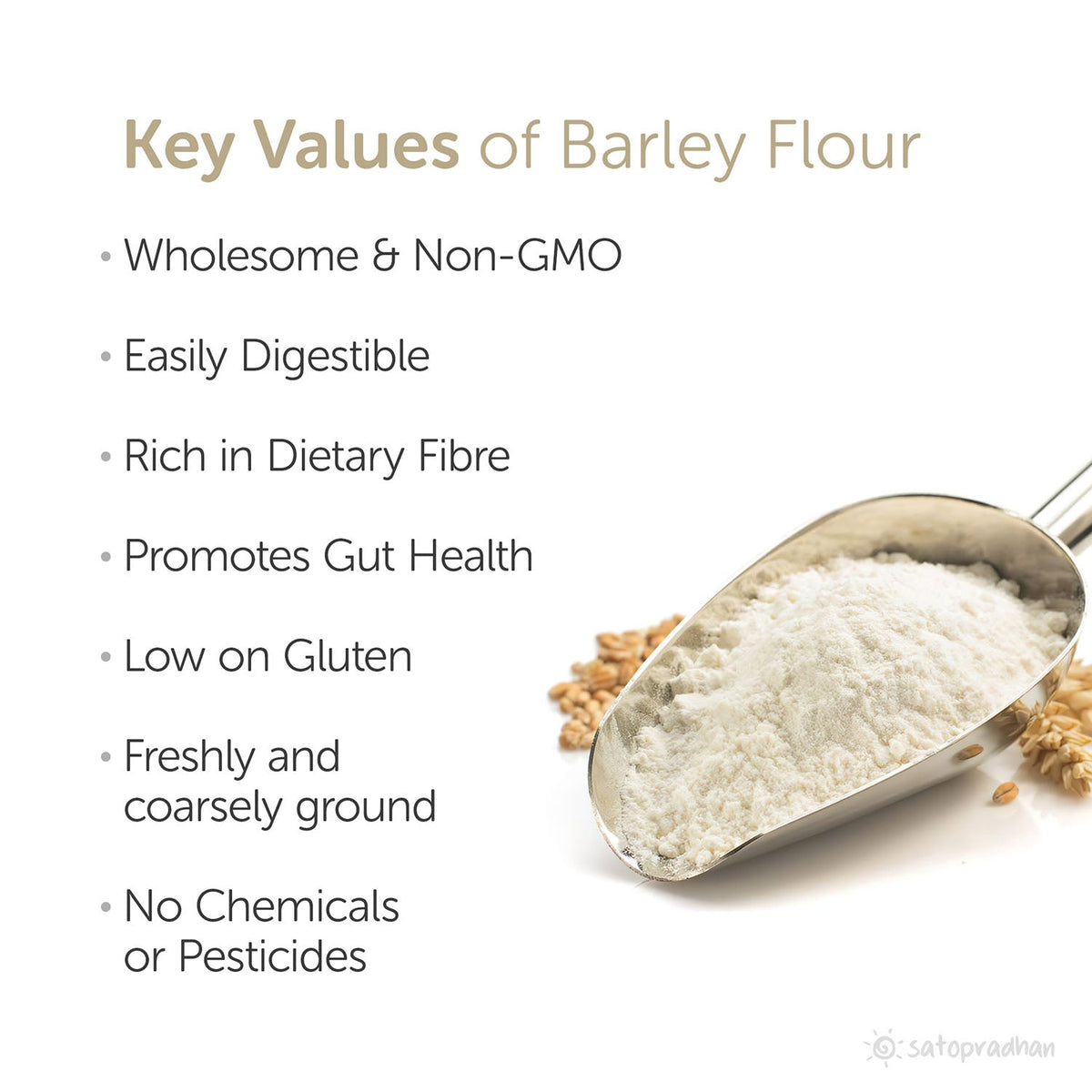 Barley Flour - Jau Ka Atta 800g - Traditionally Stone-Ground - Organic & Unadulterated, Wholesome, Low-Gluten & High-Fibre - Hulled Barley/Jau Flour - Satopradhan