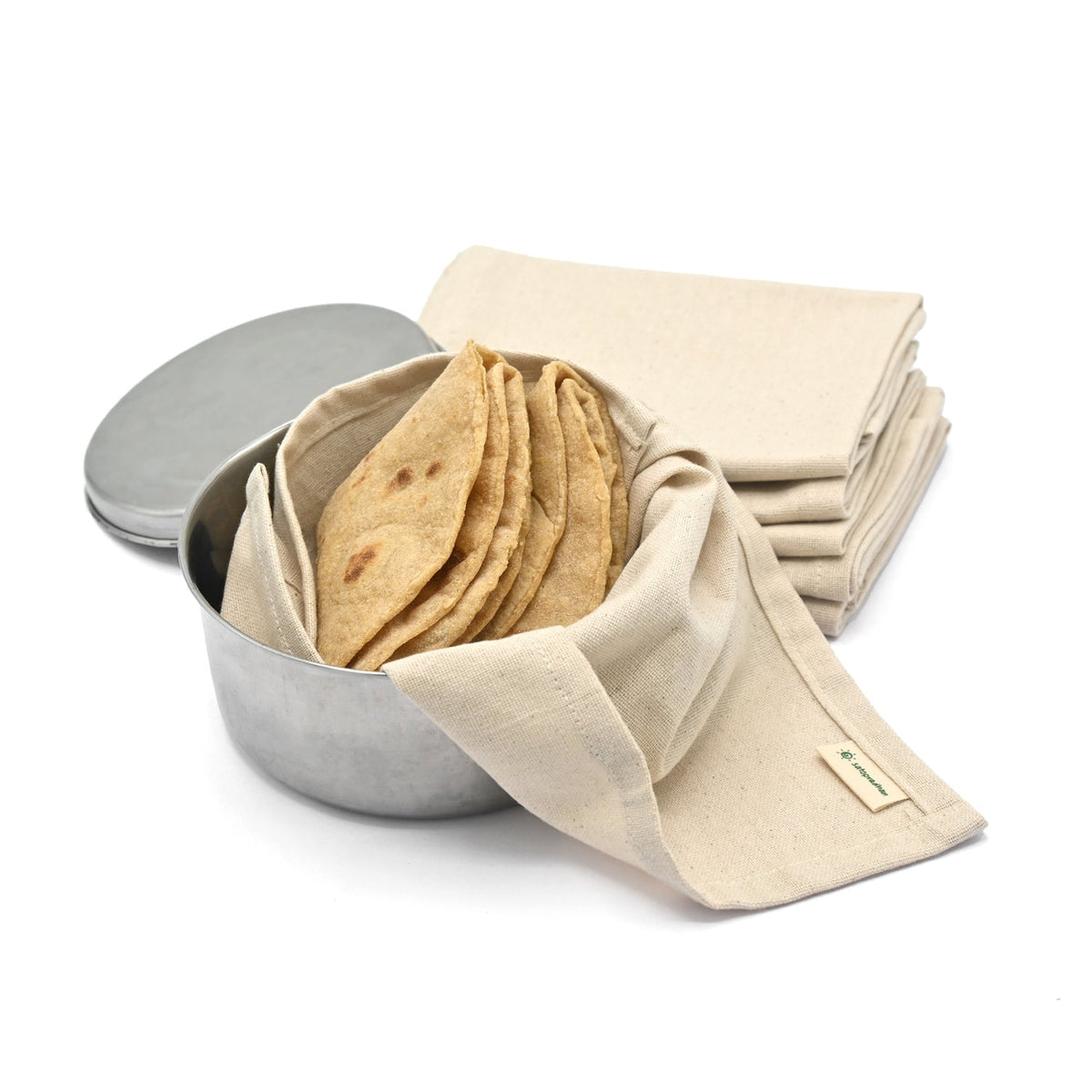 Chapati/Roti Wrap Cloth - Set of 6 Organic Cotton Roti Cover Rumals for Tiffin 12”x14” - Reusable Food Wrap - GOTS Certified Organic Cotton - Chapati Wrapping Cloth - Chapati Warmer Cloth - Cloth for Keeping Rotis - Satopradhan