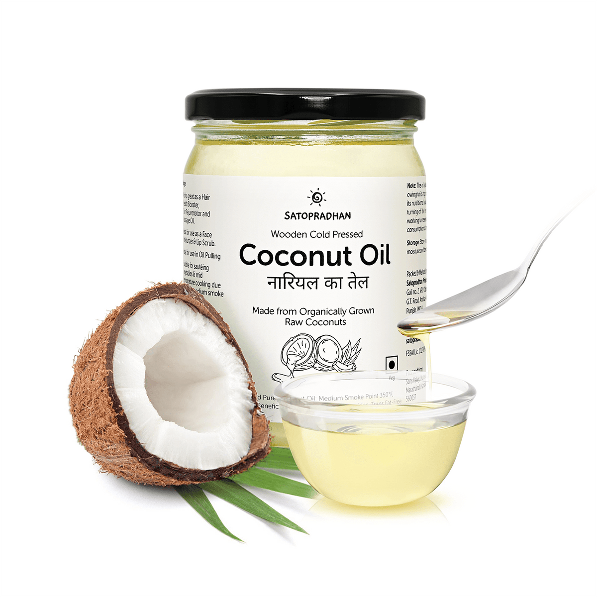 Coconut Oil - Wooden Cold-pressed- Choose from 1000ml or 500ml Multipurpose Oil Without Chemicals in a Reusable Glass Bottle (Kachi Ghani) - Satopradhan