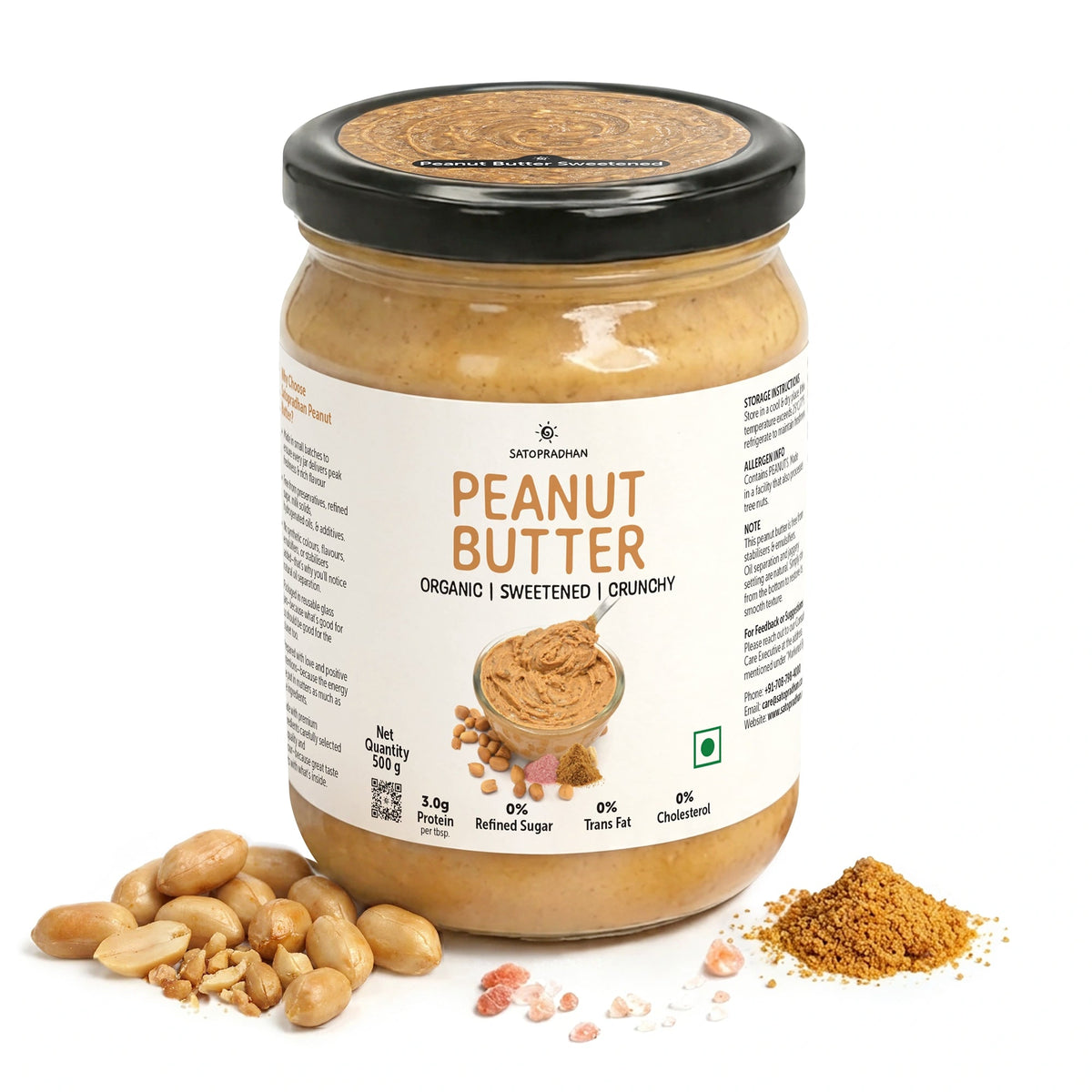Crunchy Peanut Butter with Jaggery 500g - No Refined Sugar - No Palm Oil - Natural Spread - Satopradhan