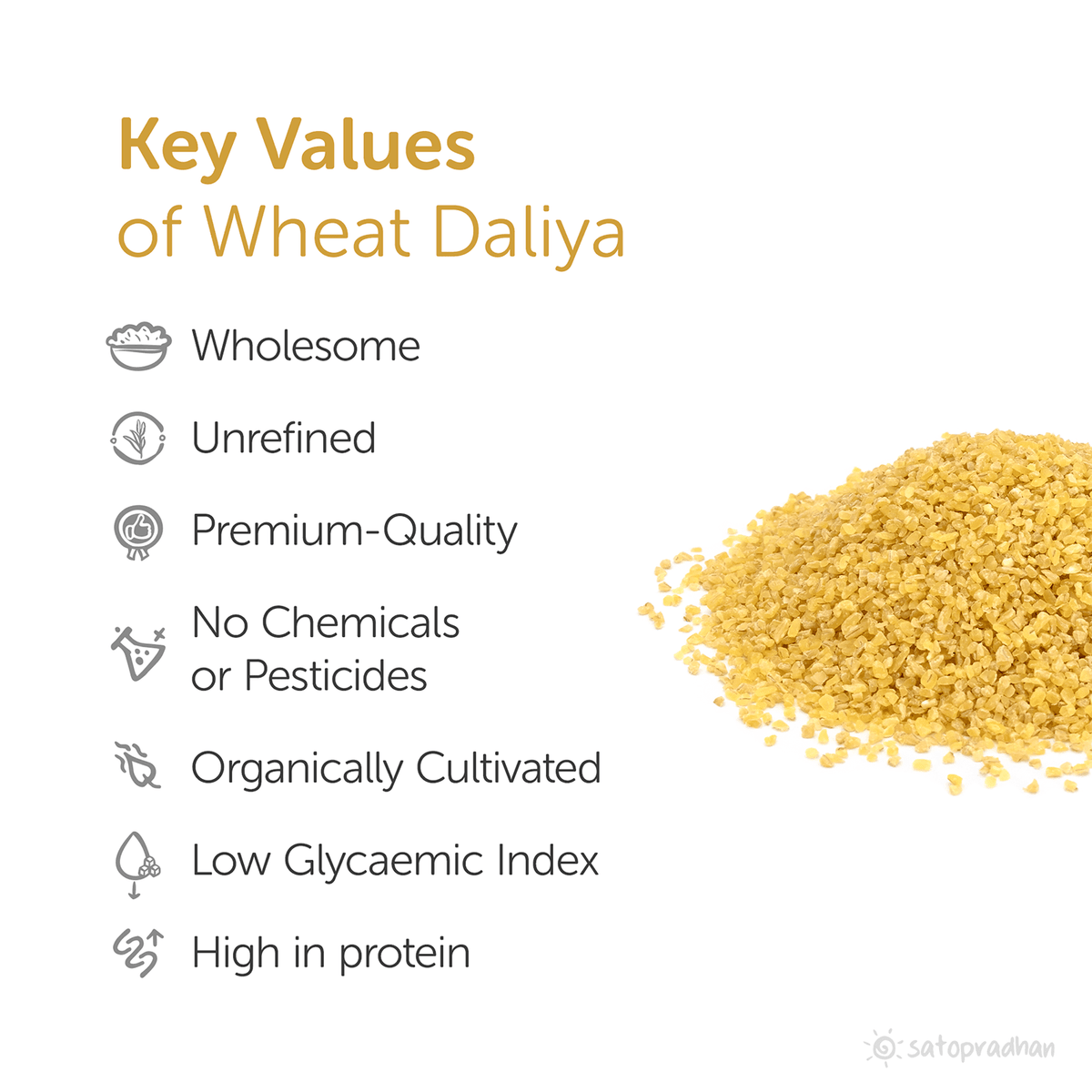 Durum Wheat Daliya 800g - Organic, Wholesome & Unrefined Indian Durum Wheat Porridge - Broken Wheat Grains With Husk - Gehu ka Dalia - Satopradhan