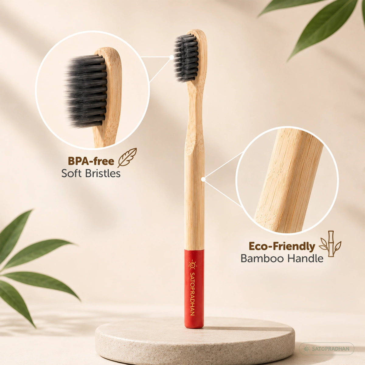 Eco-Friendly Bamboo Toothbrushes - Set of 4 - BPA-Free - Soft Bristles - Satopradhan