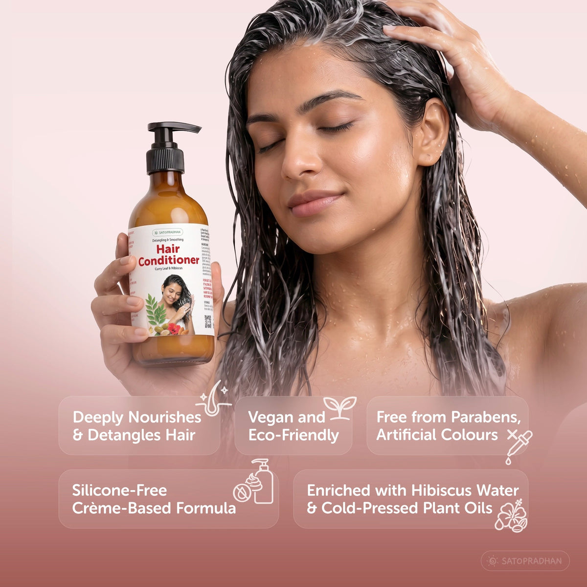 Moisturizing Hair Conditioner 200ml Glass Bottle / 900ml Refill in Upcycled Plastic Bottle - Post Wash Hair Conditioner - Nourishes & Detangles Hair - Best for Dry & Damaged Hair - Satopradhan