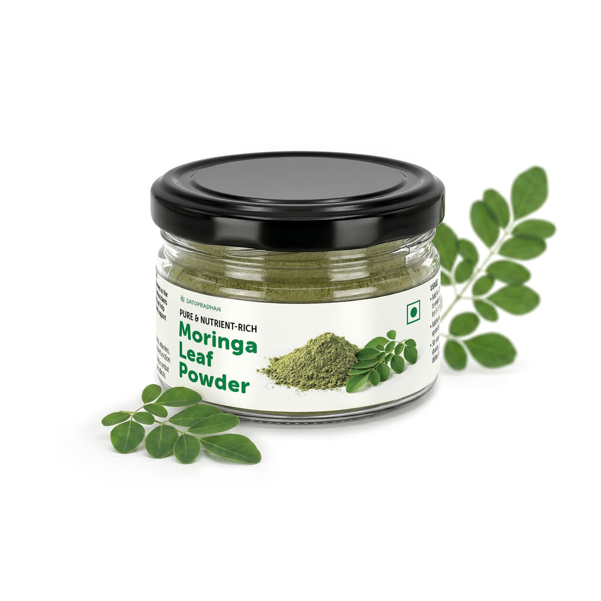 Moringa Leaf Powder 100g - Organically Grown & Naturally Shade-dried Moringa Leaves - No Additives - Sehjana - Drumstick Leaf Powder - Moringa Powder for Diabetes, Weight Loss, Skin & Hair Health - Satopradhan
