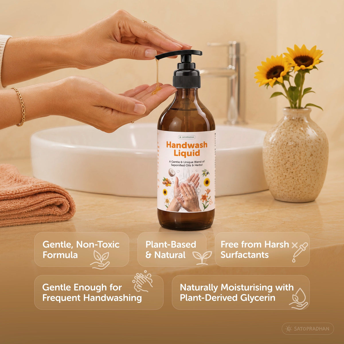Natural Liquid Hand Wash 200ml / 900ml Refill | Non-Toxic Turmeric Hand Wash - Satopradhan