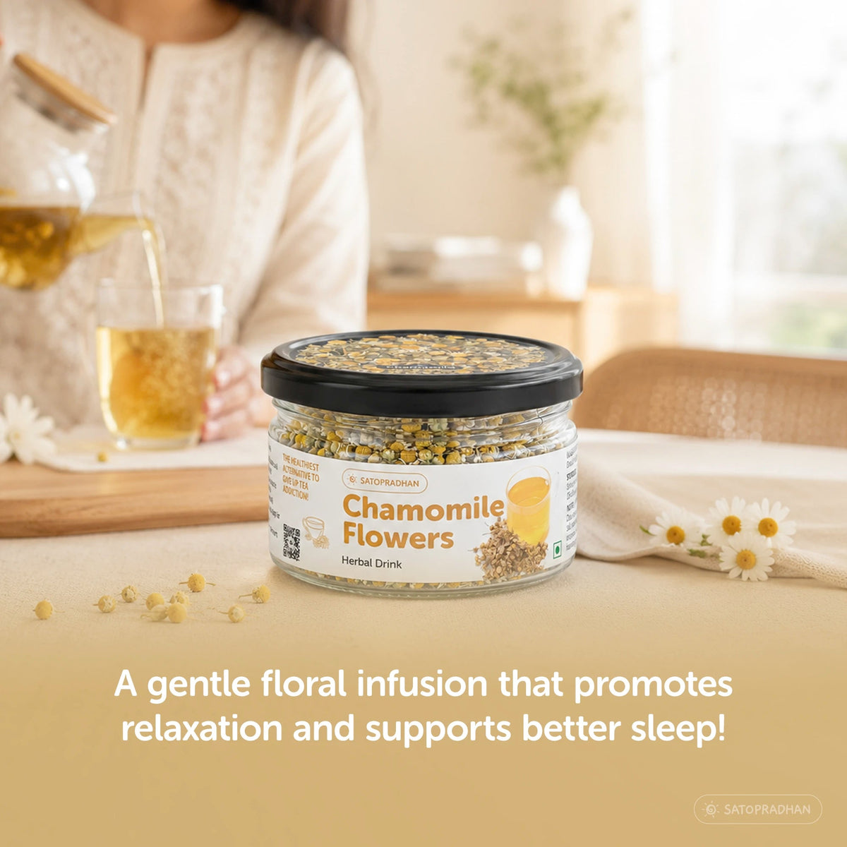 Organic Chamomile Herbal Infusion 25g – Dried Flowers for Deep Relaxation, Better Sleep & Period Cramps - Satopradhan