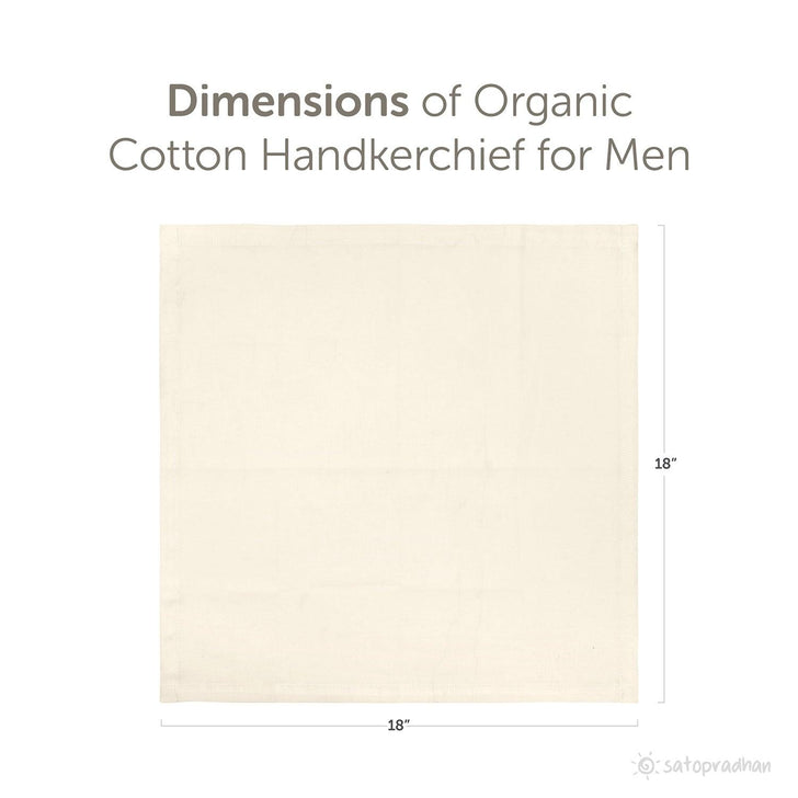 Dimension illustration of an organic cotton handkerchief, 18x18 inches, cream white, eco-friendly fabric