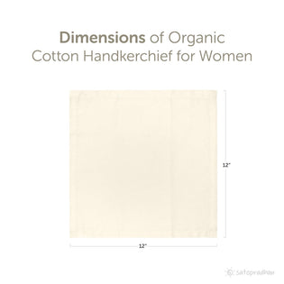 Dimension illustration of an organic cotton handkerchief for women, 12x12 inches, cream-white fabric