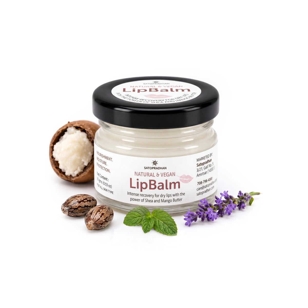 Organic Lip Balm for Dry & Chapped Lips 15g - Cold-Pressed Shea & Mango Butter - Vegan - Satopradhan