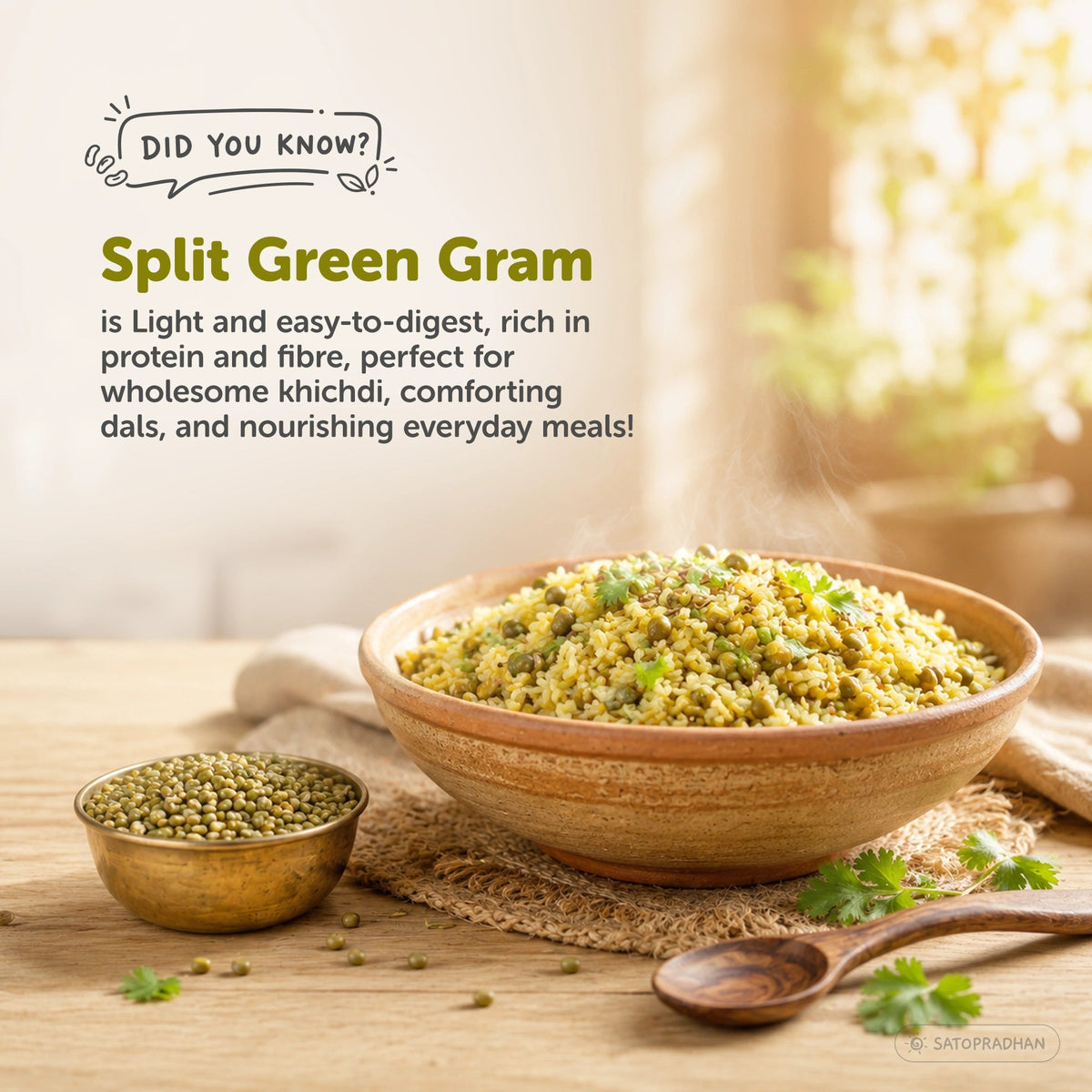 Organic Moong Dal Chilka 800g - Split Green Gram - Unpolished Moong with Skin - Satopradhan