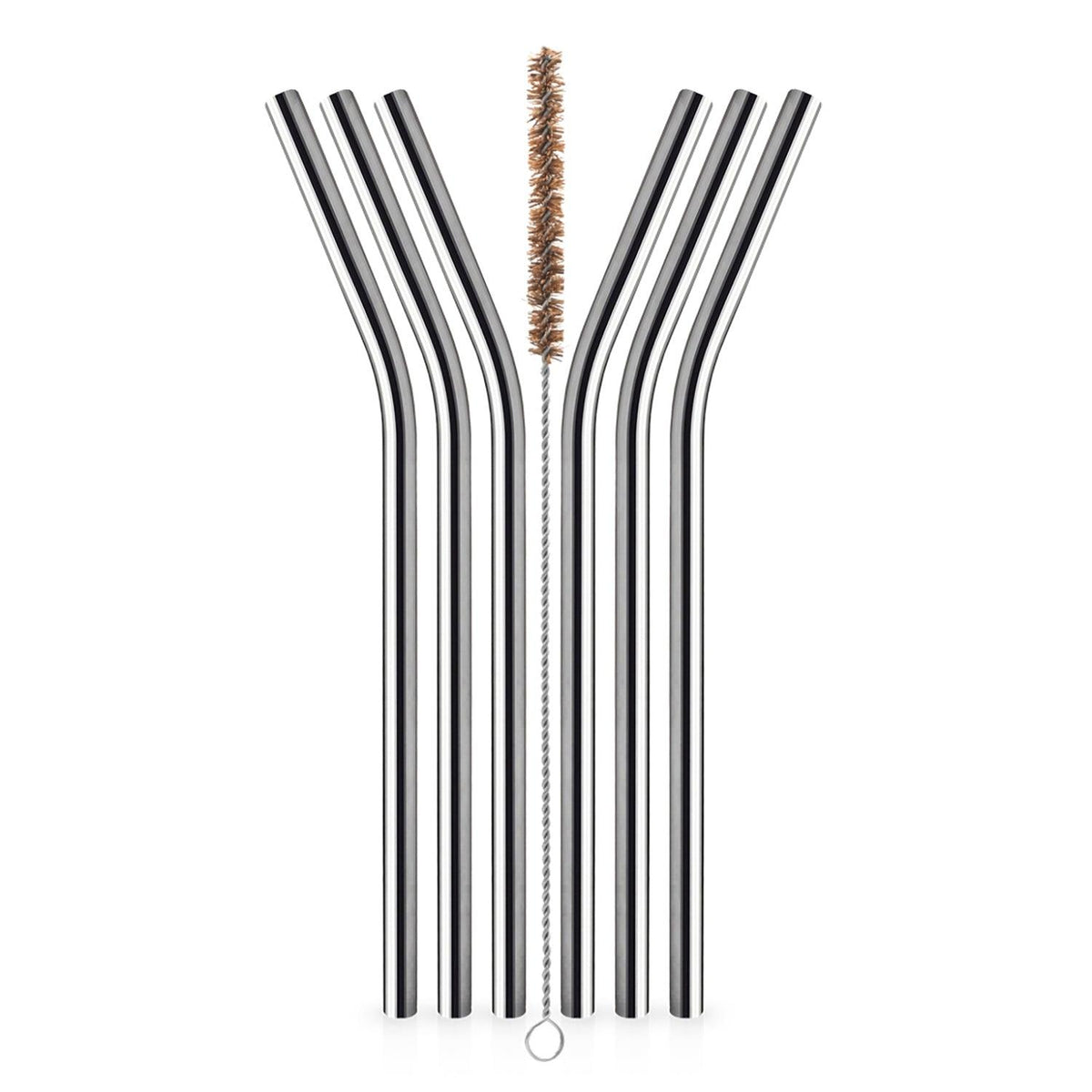 Stainless Steel Straws - Set of 6 Reusable Eco-Straws & a Cleaning Brush - Food grade and BPA free