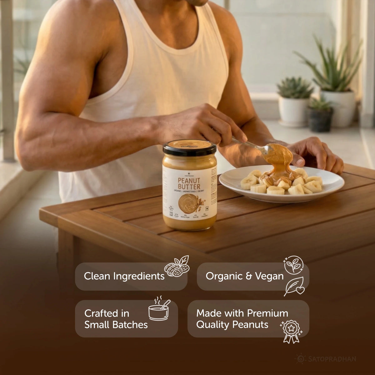Sugar Free Plain Peanut Butter 500g – Creamy - Unsweetened - 100% Peanuts - Satopradhan