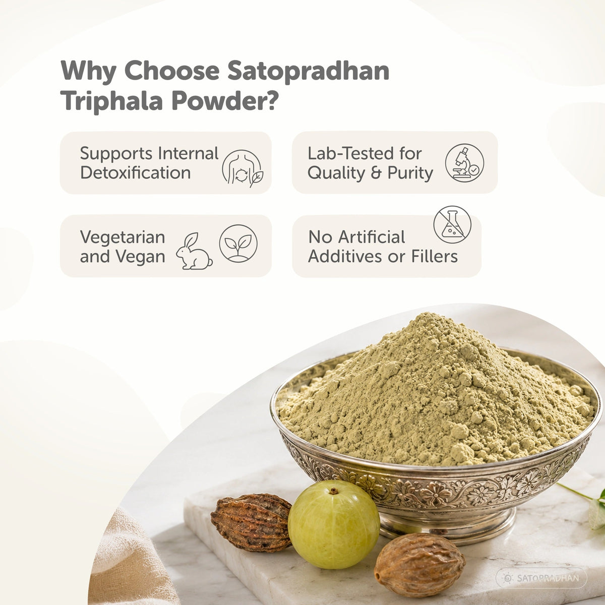 Triphala Powder 100g - Made from Organically Grown & Dried Amla, Baheda & Harad - Pure Triphala Churna - Weight Loss - Digestion - Immunity - Satopradhan