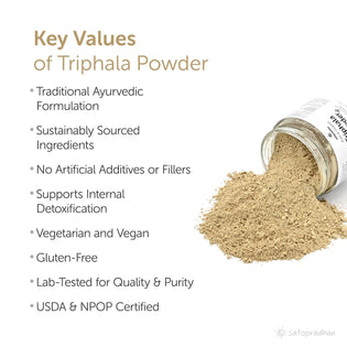 key values: ayurvedic formulation, sustainable ingredients, vegan, gluten free