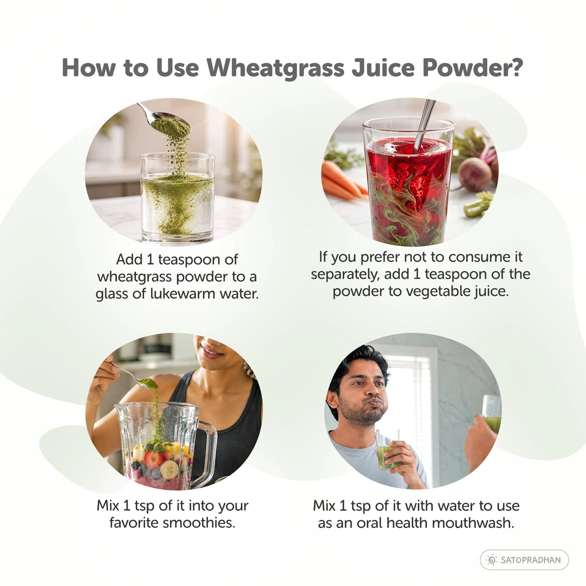 Wheatgrass Juice Powder 100g - Made from Organic Wheatgrass Shoots grown using Sharbati Wheatberries - Gluten-free - Satopradhan
