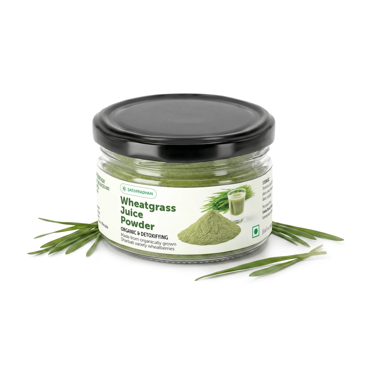 Wheatgrass Juice Powder 100g - Made from Organic Wheatgrass Shoots grown using Sharbati Wheatberries - Gluten-free - Satopradhan