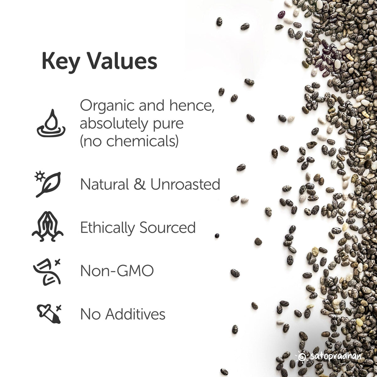 Chia Seeds - Superior Quality Unroasted Seeds 200g without Additives - Natural & Pure - Satopradhan