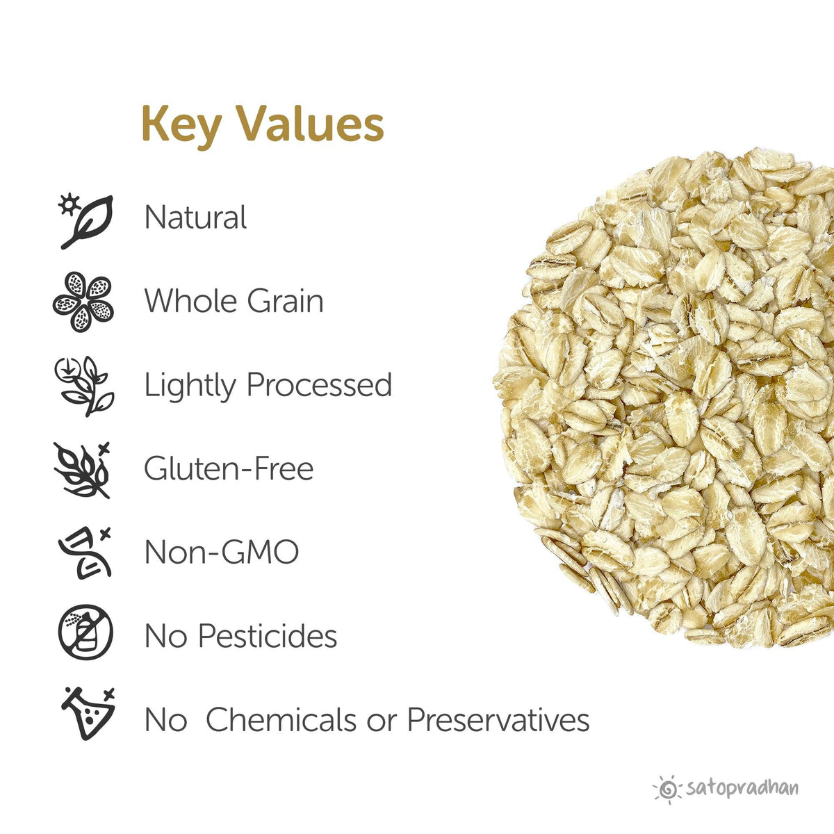 Oats Rolled - Old Fashioned in 600g pack - Organic, Gluten-free & Wholesome - Superior Quality Grains without Preservatives - Satopradhan