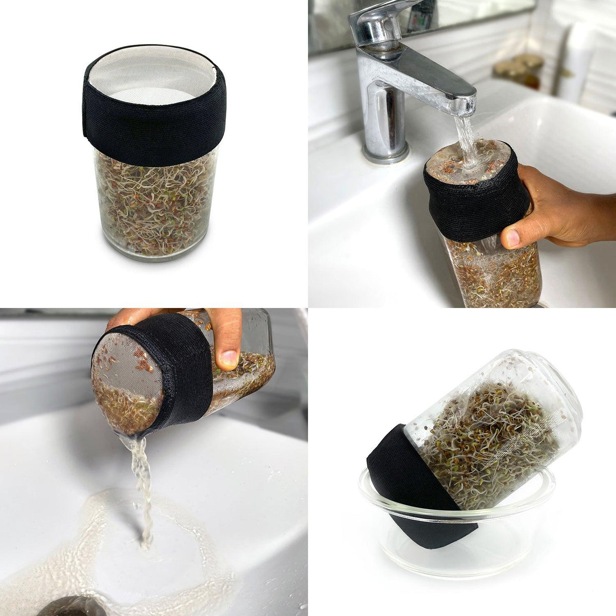 Strainer Cap 4” for Sprouting Jars -A perfect fit for wide mouth mason jars for easy seed sprouting | Stretchable Sprout Lid - Satopradhan