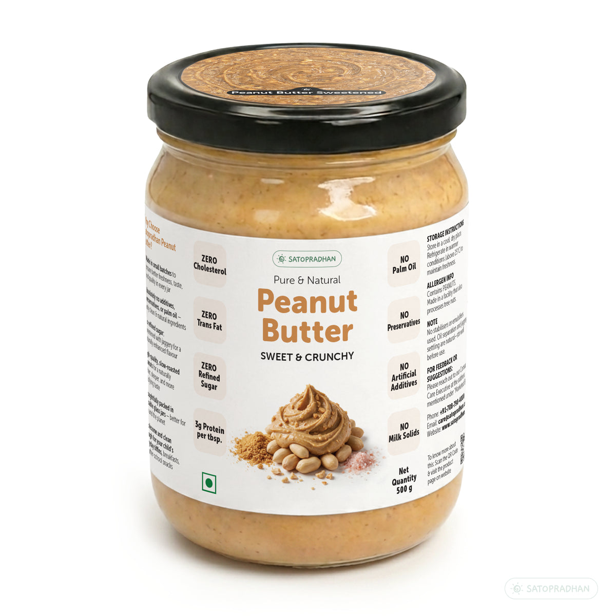Crunchy Peanut Butter with Jaggery 500g - No Refined Sugar - No Palm Oil - Natural Spread - Satopradhan