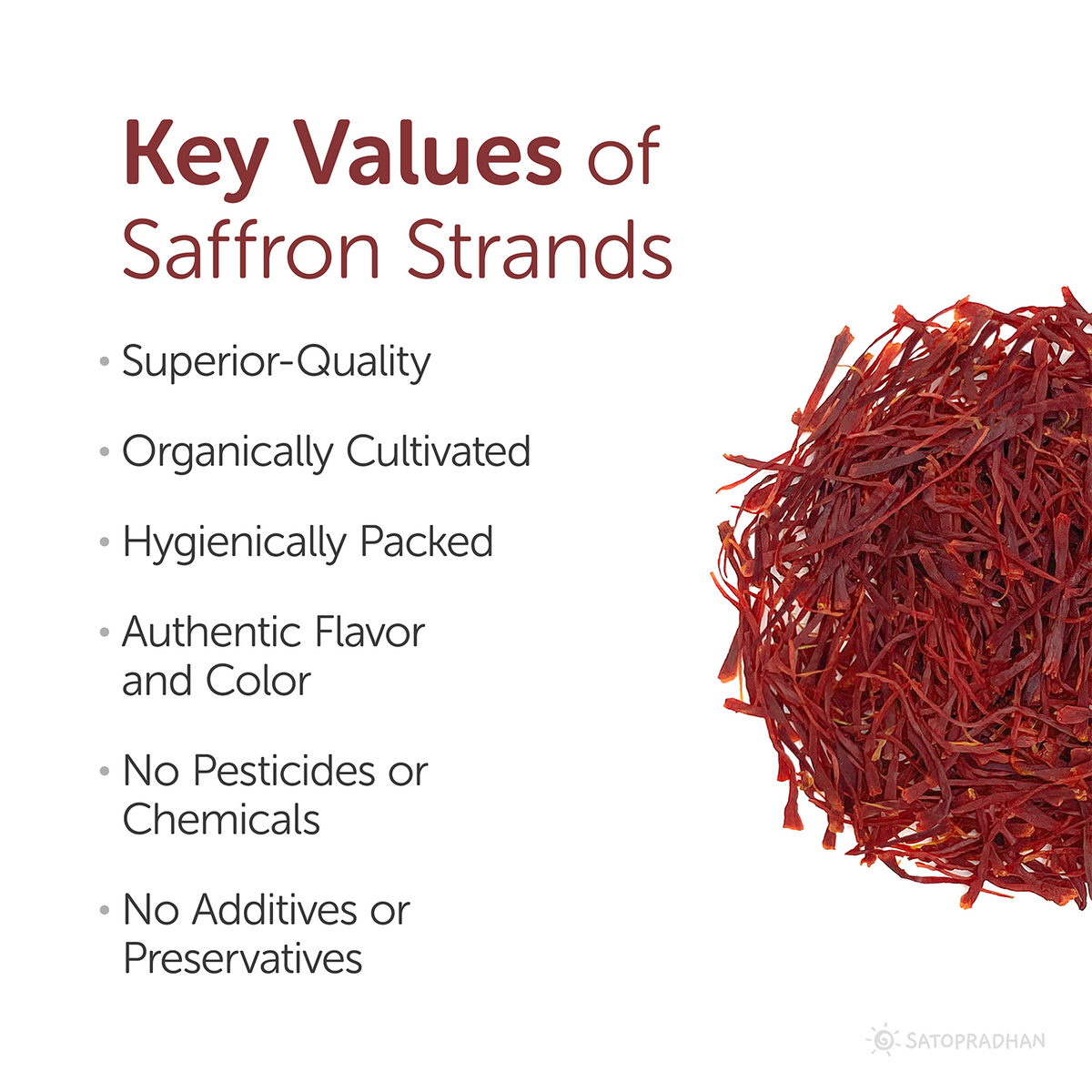 Persian/Iranian Saffron Strands 1g - Kesar - Organic & Pure without Adulteration, Key Values, Benefits, Features, Main Points, Advantages