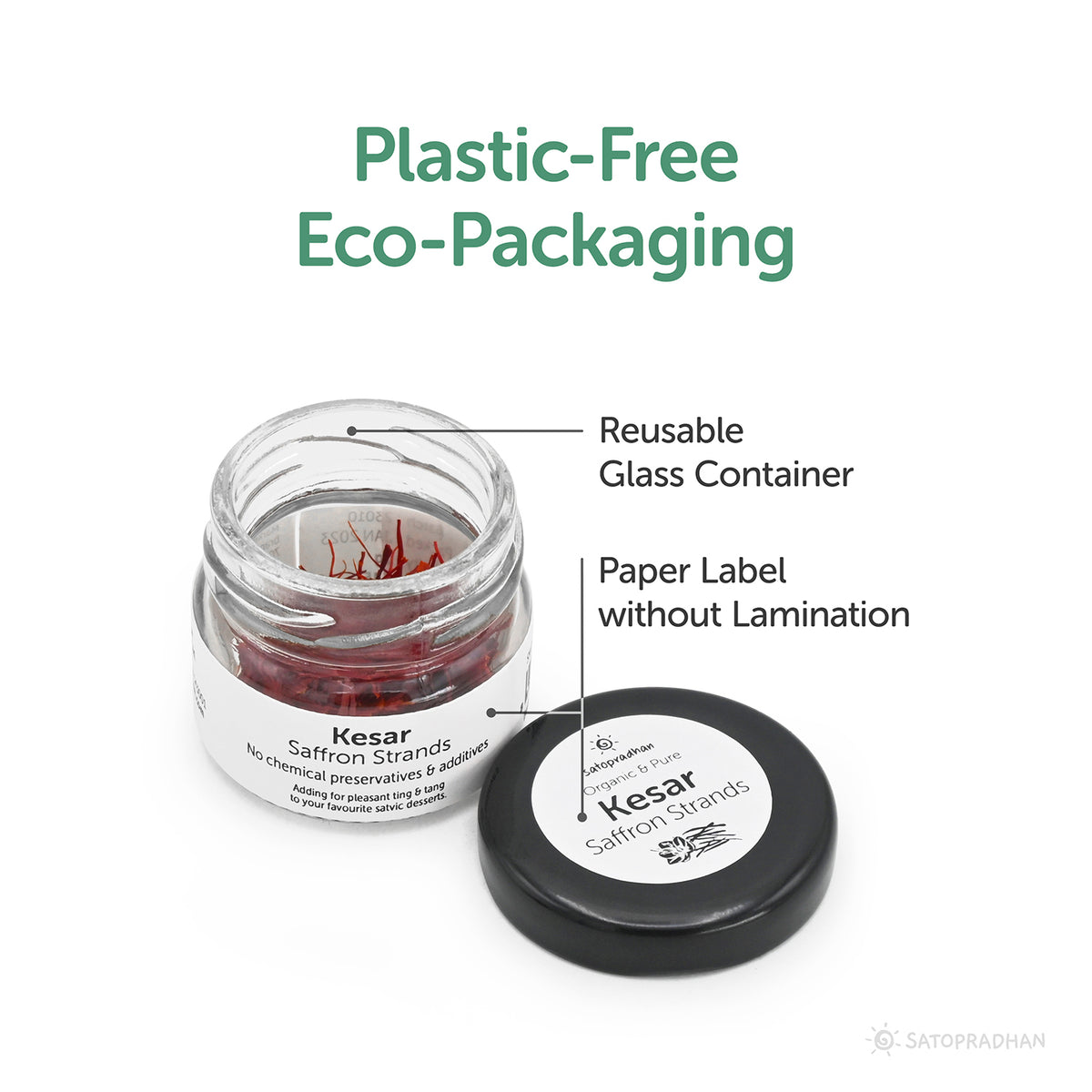 Persian/Iranian Saffron Strands 1g - Kesar - Organic & Pure without Adulteration, Packaging, Eco-Packaging, earth friendly packaging, natural, jar, glass jar