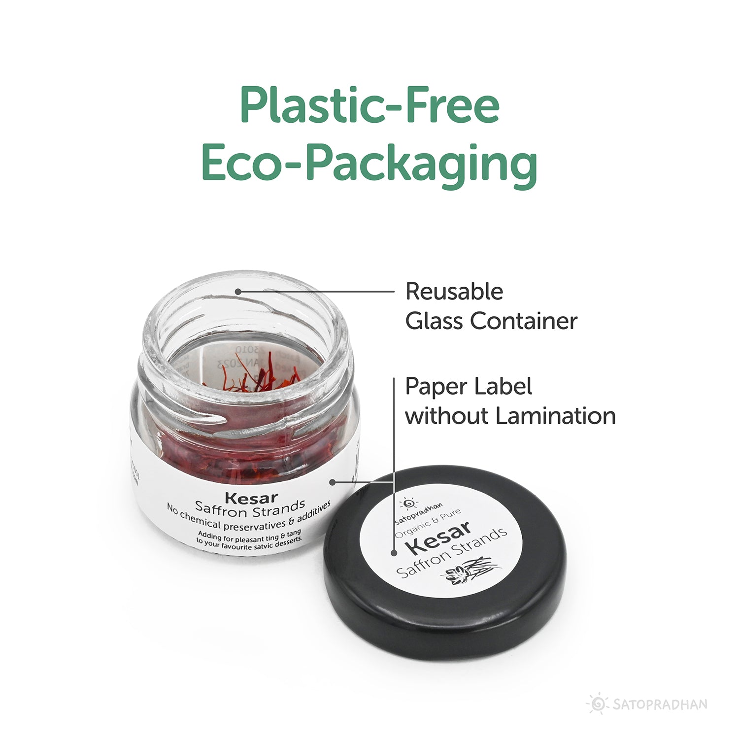 Persian/Iranian Saffron Strands 1g - Kesar - Organic & Pure without Adulteration, Packaging, Eco-Packaging, earth friendly packaging, natural, jar, glass jar