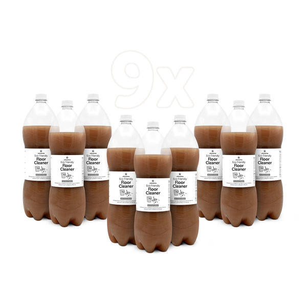 Natural Floor Cleaner - Bundle of 9 Upcycled Plastic Bottles (1.9 L Each) | Value Pack | Family Pack | 100% Organic | Pet Friendly & Child Safe | Cost Effective