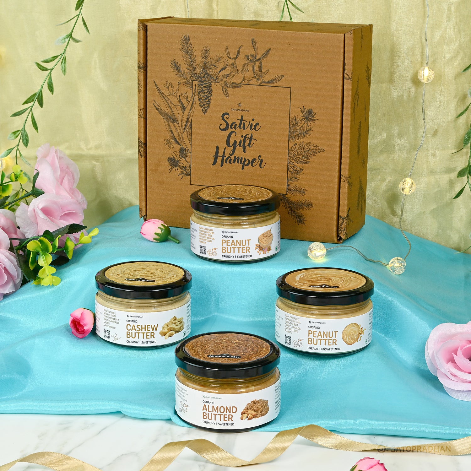 Natural Nut Butter Gift Hamper –  Healthy Assorted Nut Spreads - Set of 4 – Organic, Vegan, Gluten-Free, No Added Sugar, Natural Gift Set