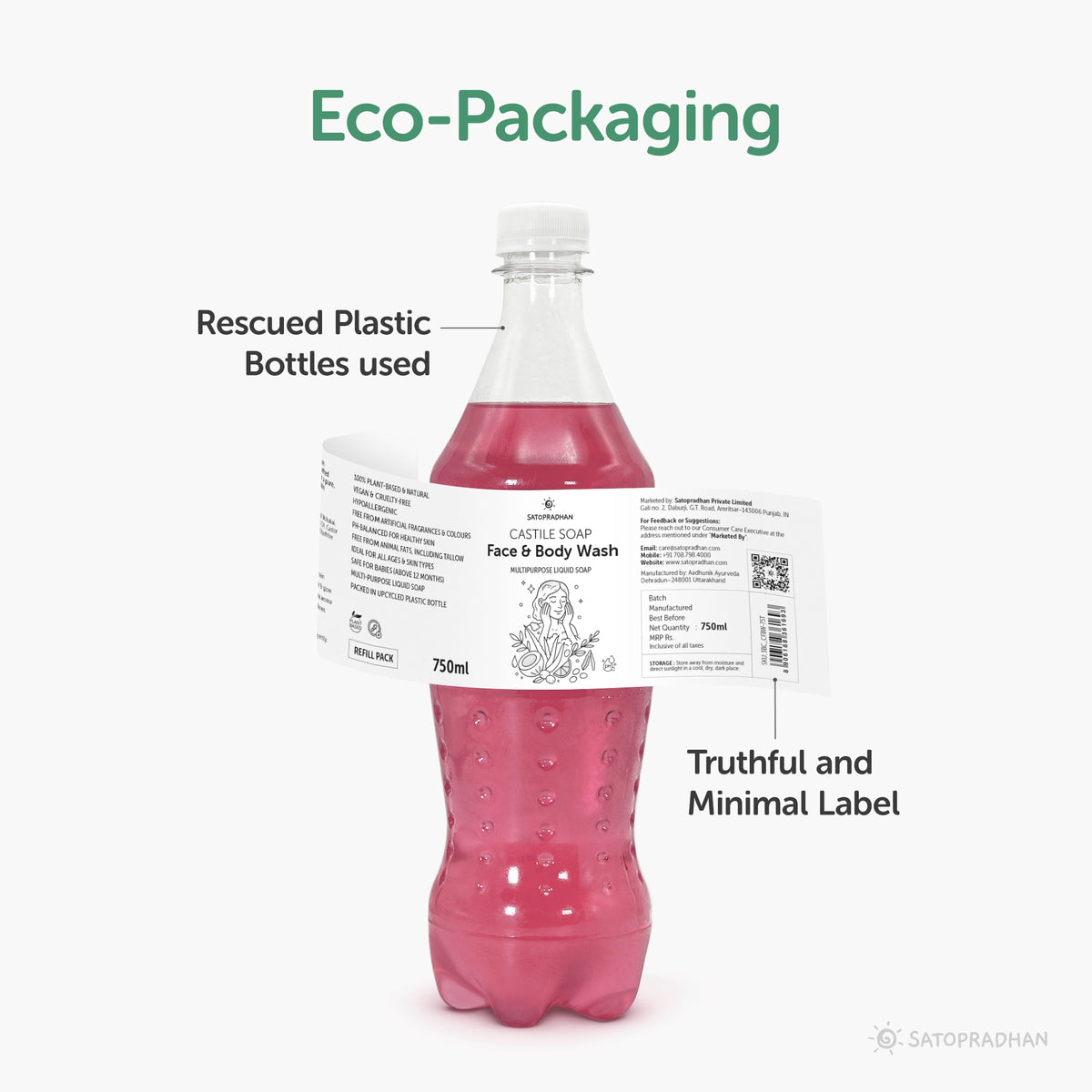 Castile Face & Body Wash – 200ml Natural, Organic, Pure & Vegan Liquid Soap – Gentle & Multi-Purpose Cleanser– Ideal for Sensitive, Dry & Acne-Prone Skin – Eco-Friendly, Hypoallergenic & Non-Comedogenic