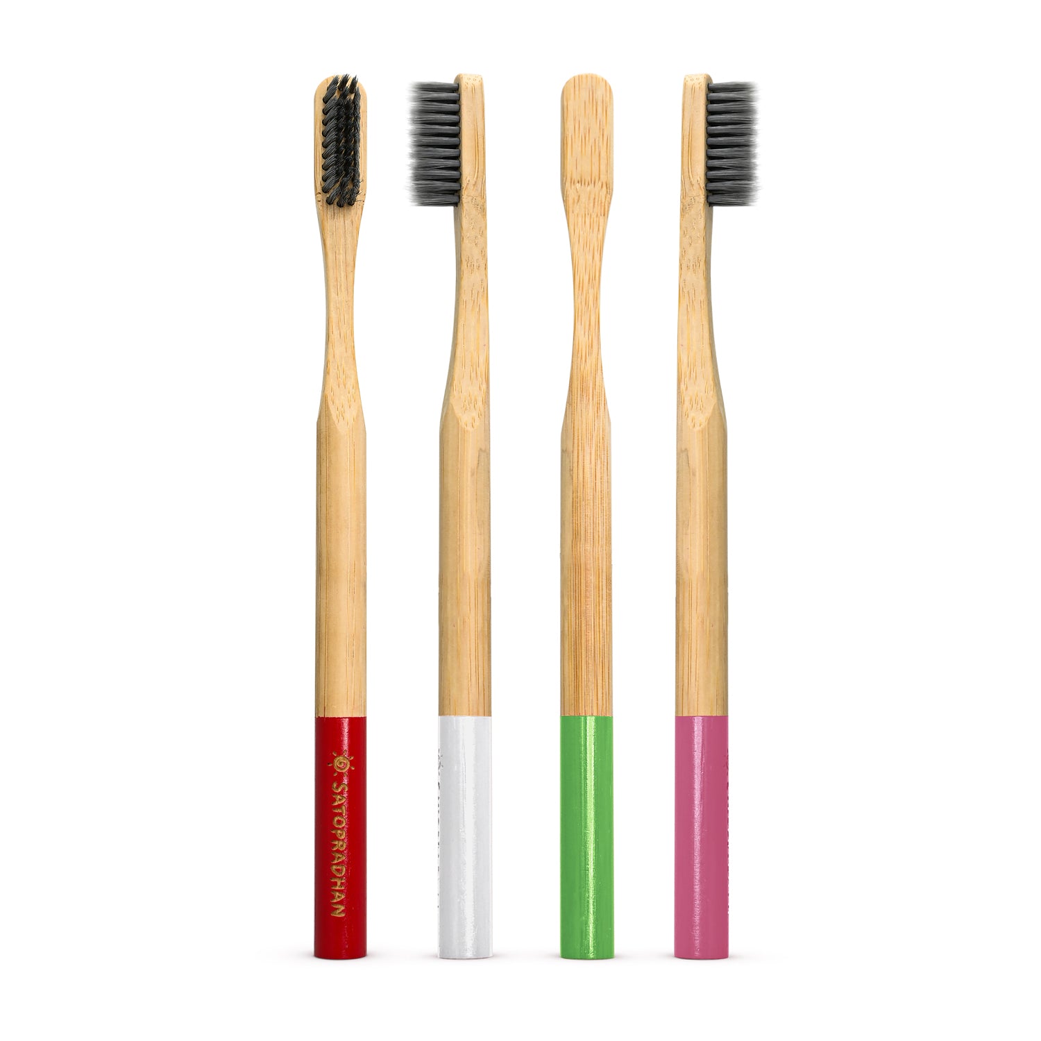 Toothbrushes - Set of 4 with Bamboo Handles & Biodegradable Bristles - Colored markings for easier identification