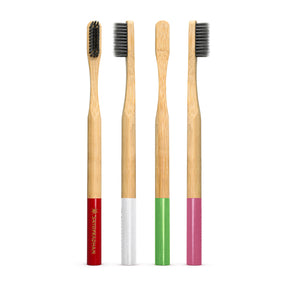 Toothbrushes - Set of 4 with Bamboo Handles & Biodegradable Bristles - Colored markings for easier identification